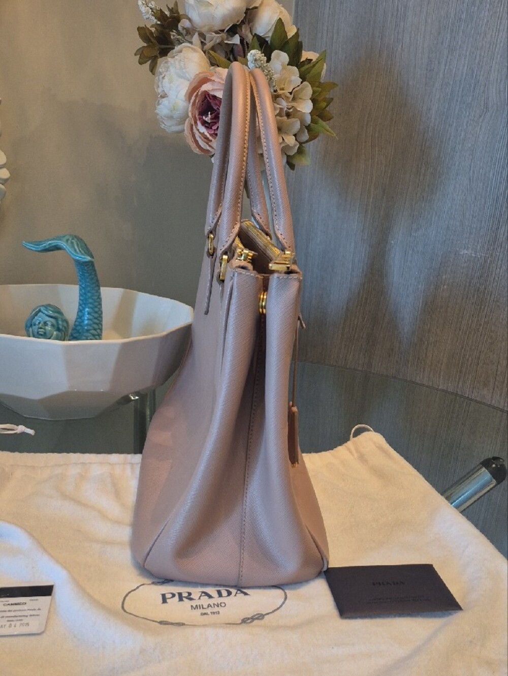 Prada Pink Saffiano Double-Handle Satchel with Gold Hardware - Picture 6 of 17